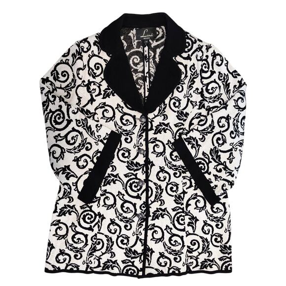 Liorah Womens Silver Vine Knit Jacket Sz 22 Wool Blend Metallic Cardigan Sweater - Picture 9 of 16